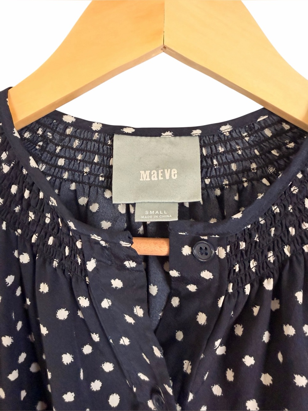 Anthropologie Maeve Navy Button Down Shirt Dress Polka Dot Belted Women's Small - Picture 5 of 11